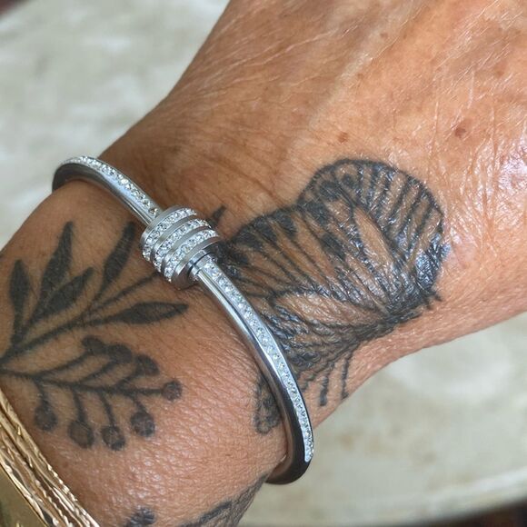 NWOT Stainless Steel & Crystal Rhinestones
Modern Minimalist Bracelet - Picture 3 of 11